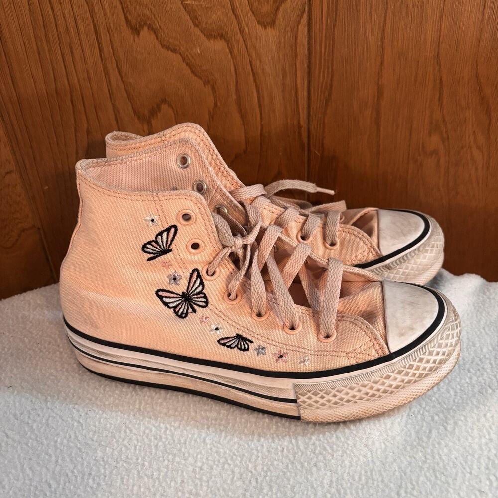 Girls Pink Converse Chuck Taylor All Star, Lift High Tops Butterfly Size 2